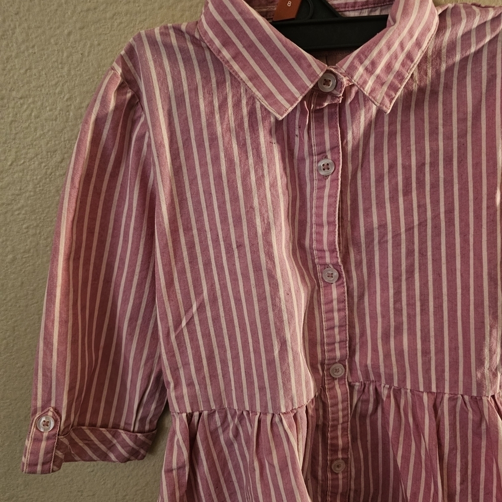 Pink A-Line Dress with 3/4 Sleeve and Pleats Preppy Casual - Picture 4 of 8